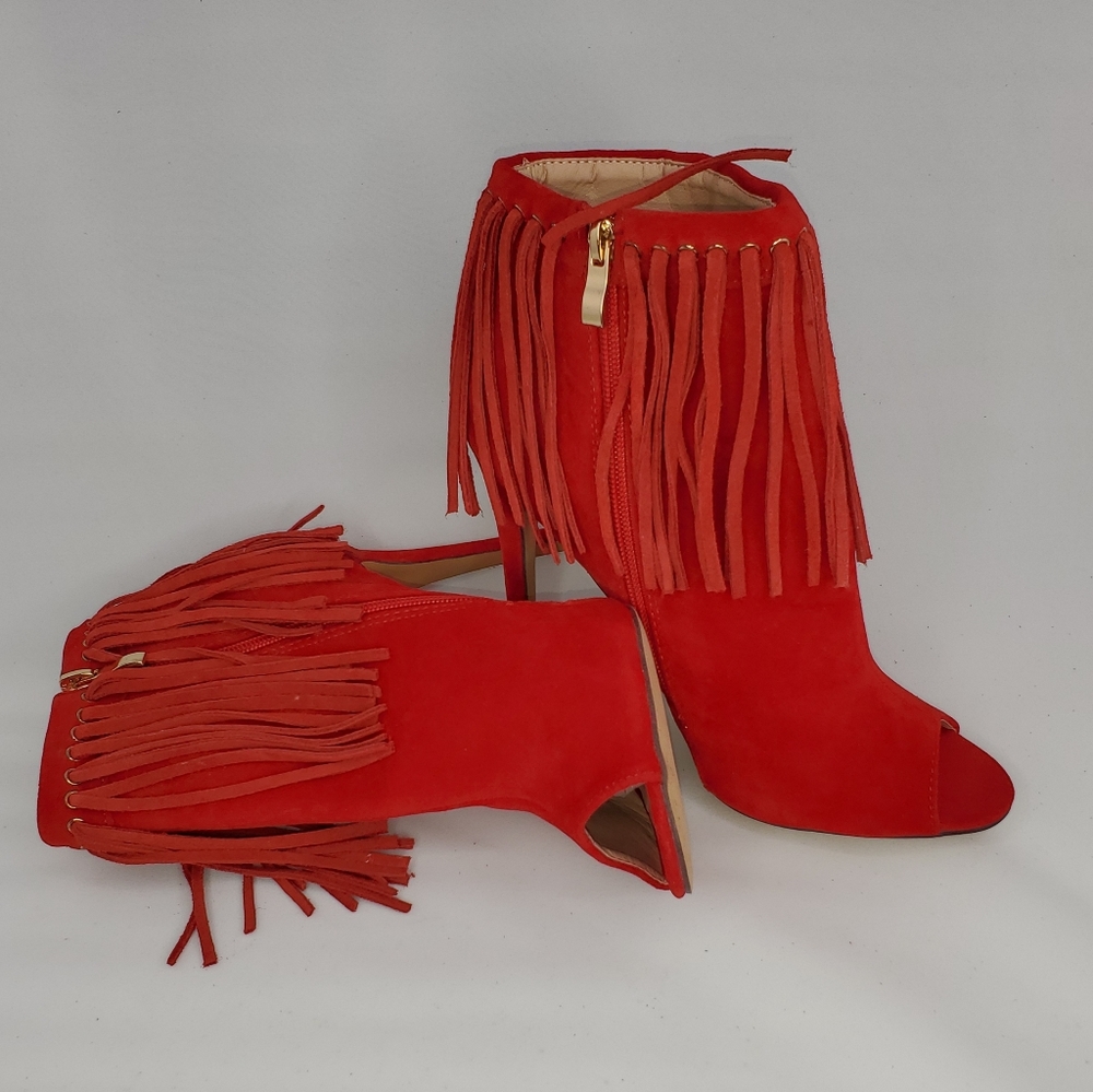 Womens Brand New Red Fringe Bootie (SEVERAL SIZES)